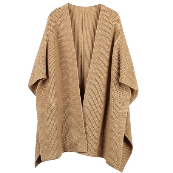 ALLSAINTS Tan Camel Traveling Cardigan Rib Ruana Sweater Thick Knit One Size - Picture 6 of 8